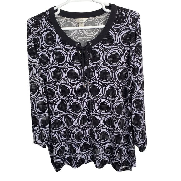 CJ Banks Sz 2X Tunic Popover Artsy Circle Print Fluid Jersey Knit Office Casual - Picture 2 of 10